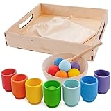 Ulanik Regenbogen Bälle in Tassen Kleinkinder Montessori Spielzeug ab 1 Jahr + Baby Sensorik Bälle Holzspiele zum Zählen und...