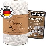 NORDLUCHS® Makramee Garn Natur 3mm x 200m, aus 100% Baumwolle, hergestellt in DE, Baumwollgarn + E-Book mit Anleitungen zu...